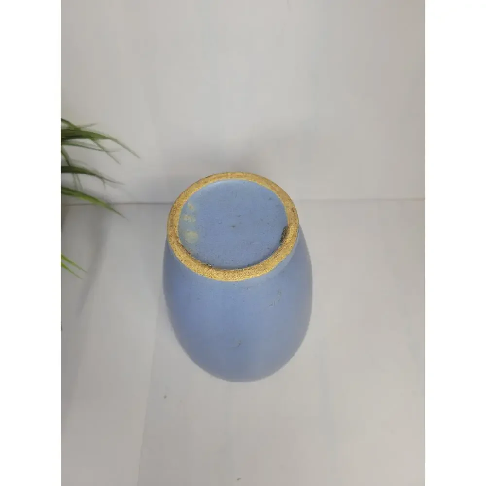 Vintage Blue Pottery Vase Unmarked Matte Glaze Arts & Crafts Style Art Pottery